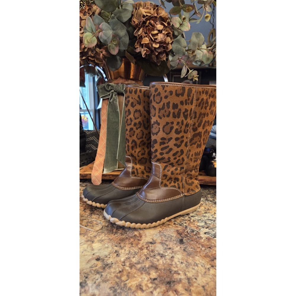 leopard Print Tall Duck Boots, Fall, Casual, Festival, Concert,zipper,size 10 Wm